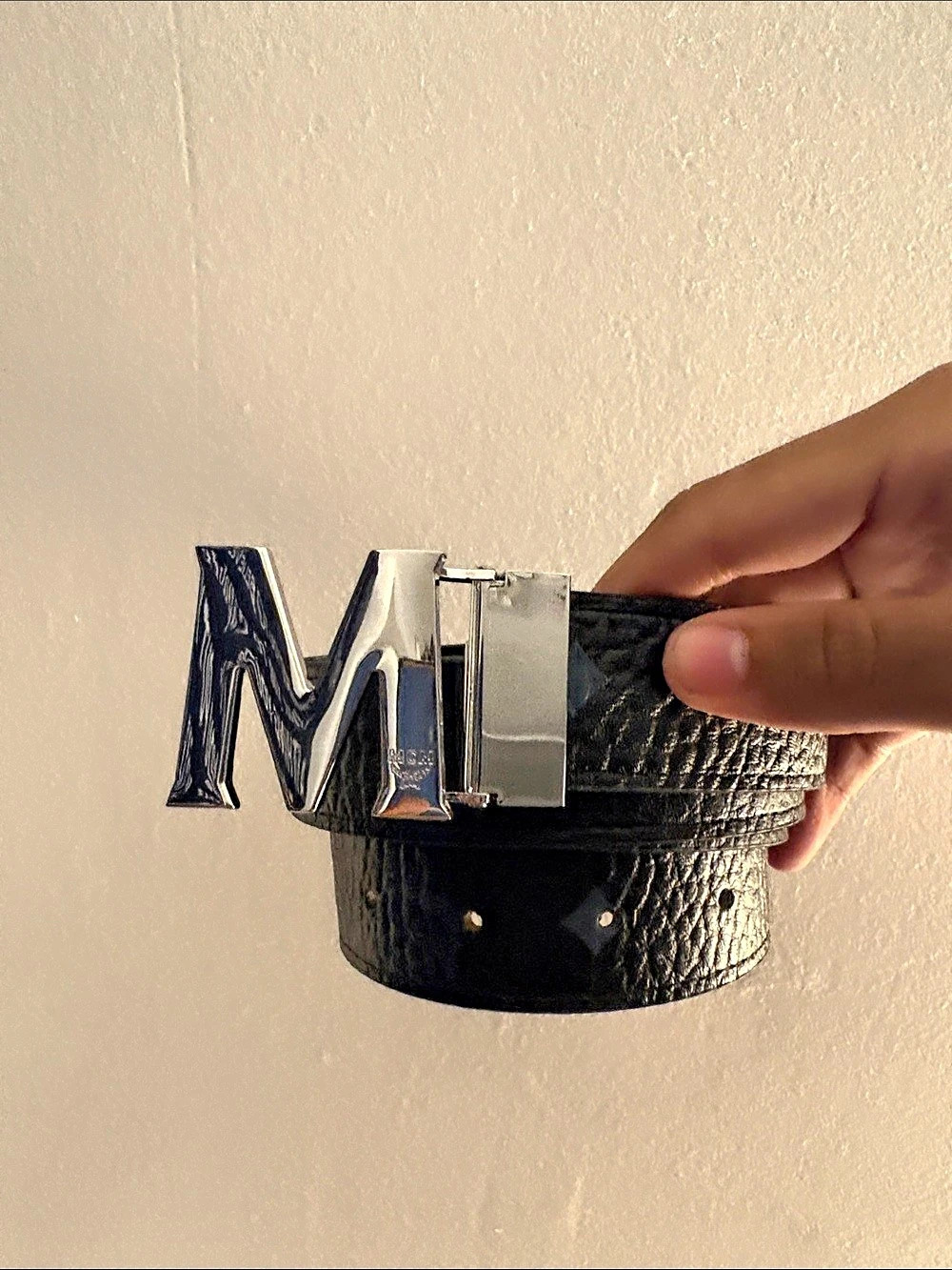 MCM Claus M Reversible Belt Textured Black & Silver Like New